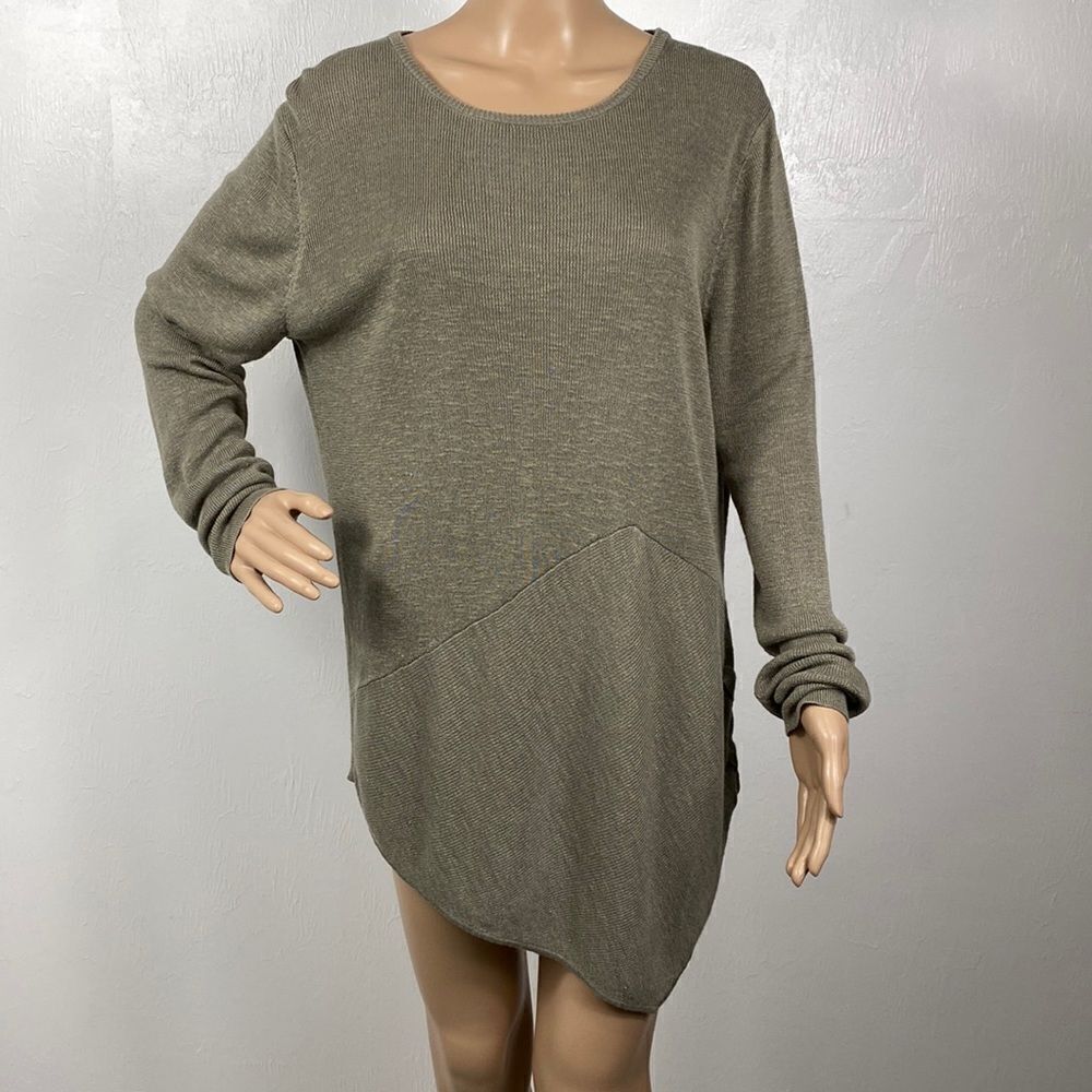 ❤️Last Chance Ten Oh 8 Olive Green Linen Blend Asymmetrical Hem Pullover Sweater
